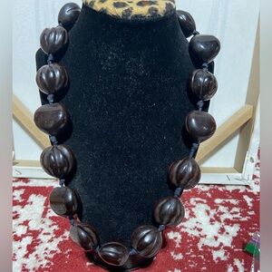Unisex Hawaiian Kukui Nut Dark Brown Necklace